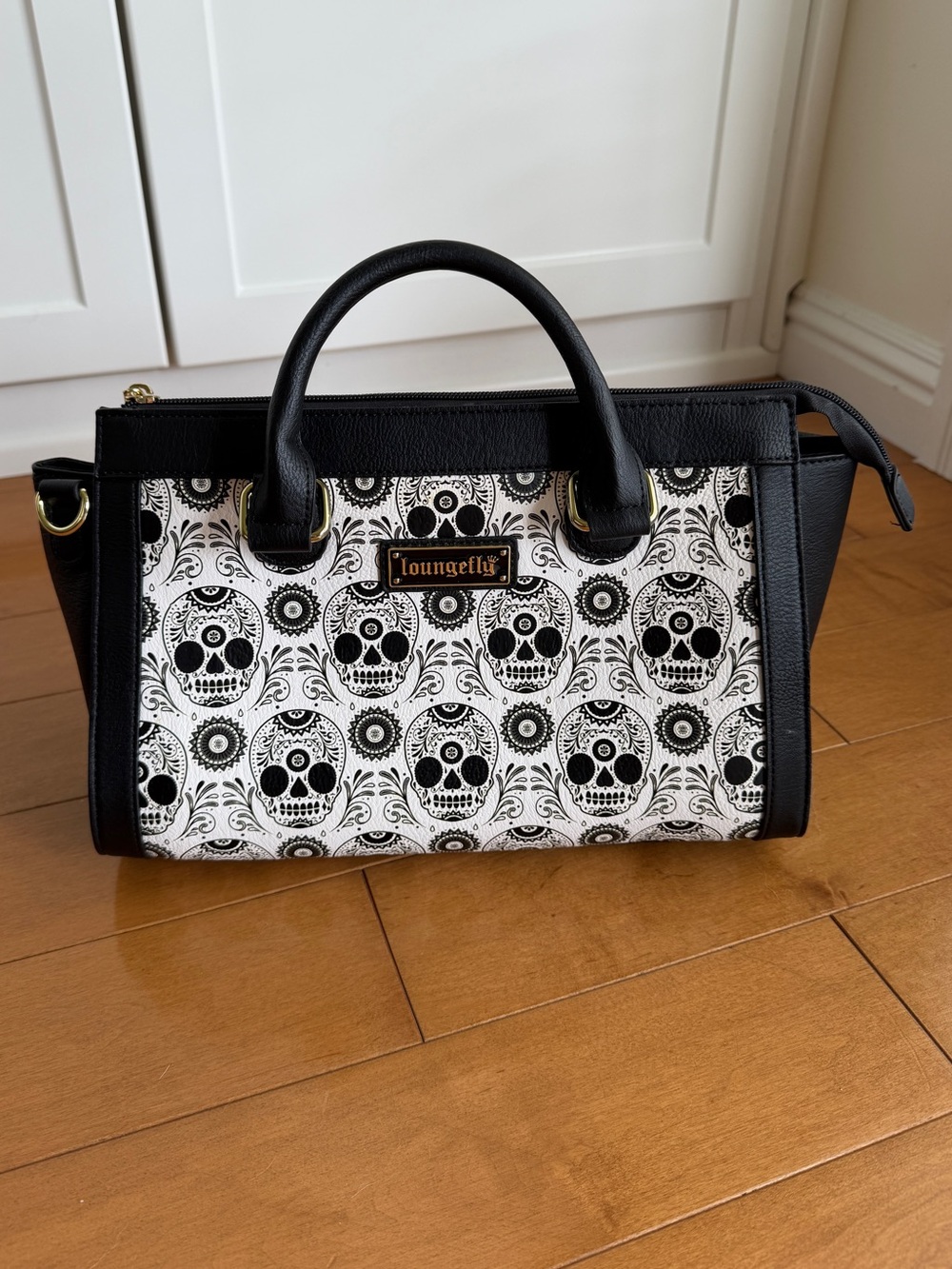 Loungefly Black and White Sugar Skull Satchel Handbag
